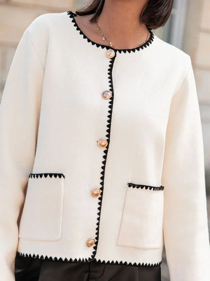 Patchwork Knitted Cardigan Autumn ’s Coat O Neck Long Sleeve Winter Female Warm Street Jacket New