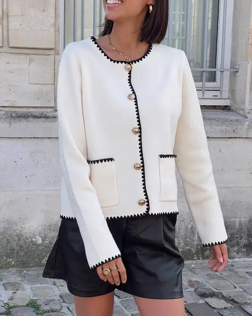 Patchwork Knitted Cardigan Autumn ’s Coat O Neck Long Sleeve Winter Female Warm Street Jacket New