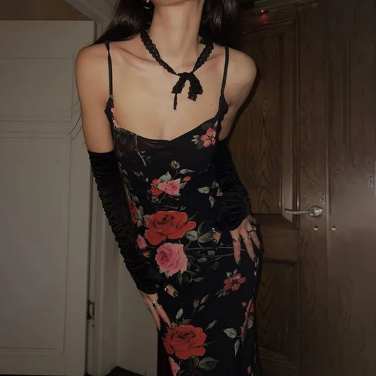 Retro Dress Summer Slim Sleeveless Backless Long Dresses Female Party Temperament Maxi Dress Woman