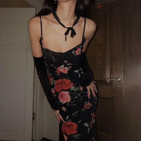 Retro Dress Summer Slim Sleeveless Backless Long Dresses Female Party Temperament Maxi Dress Woman