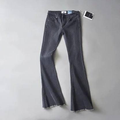 Retro Low Waist Blue Jeans for Bodycon Flared Pants Basic Slim Fit Summer Street Jeans Woman