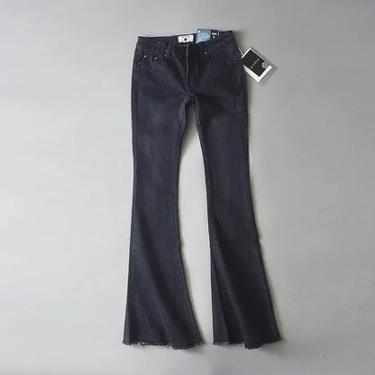 Retro Low Waist Blue Jeans for Bodycon Flared Pants Basic Slim Fit Summer Street Jeans Woman