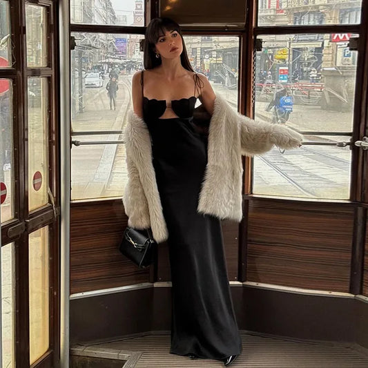 Satin Bandage Dress Hollow Out Sleeveless Slim Long Dresses Femme Summer Party Backless Dress Woman