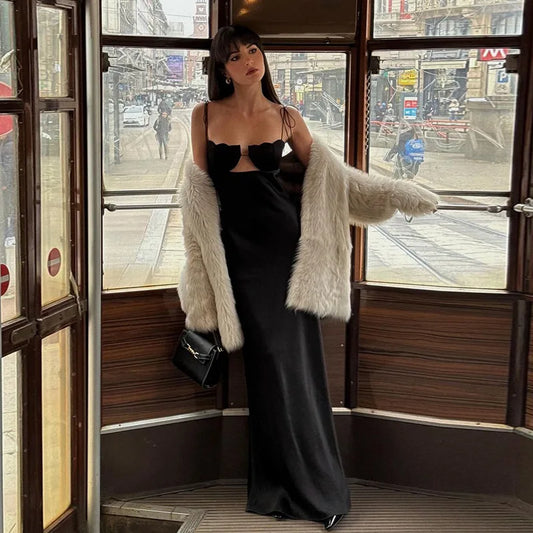 Satin Bandage Dress Hollow Out Sleeveless Slim Long Dresses Femme Summer Party Backless Dress Woman