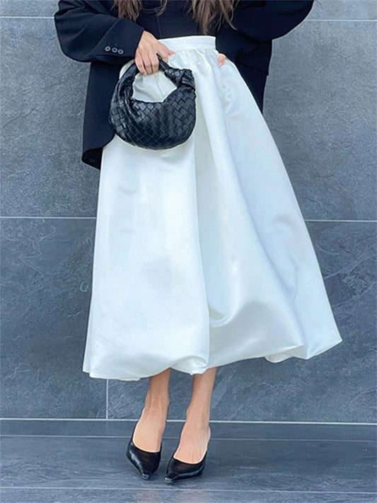 Satin White Skirts High Street Pleated Maxi Skirts for Spring New Evening Nighy Party Skirts