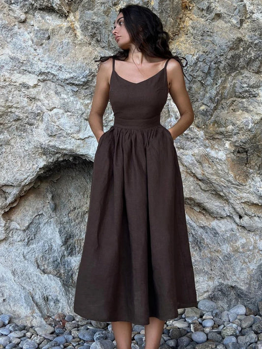 Backless Beach Dress for V Neck Splice Folds Long Dresses Party Bandage Maxi Sundress Female