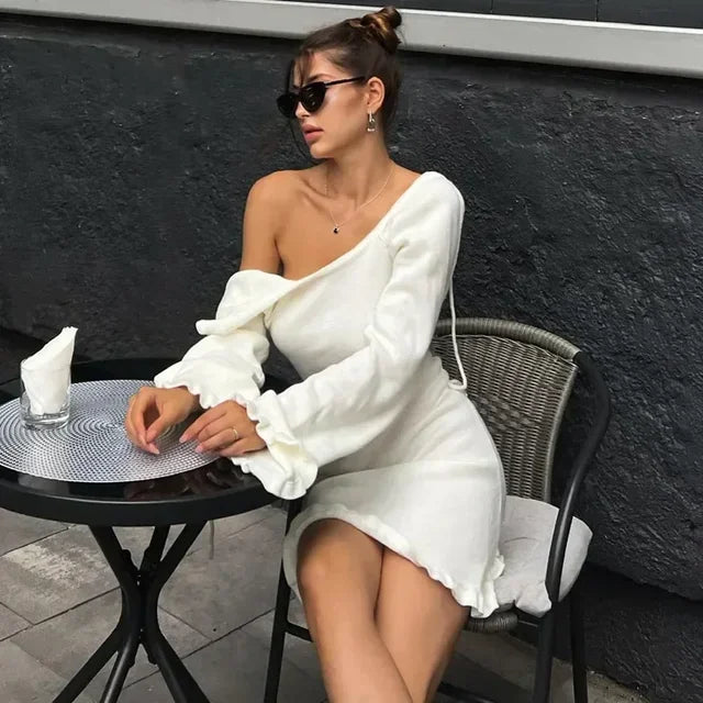 Backless Knitted Mini Dress for Lace Up Long Sleeve Short Dresses Hot Club High Waist Dress Femme