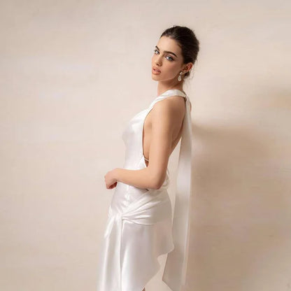 Deep V Mini Dress New Lace Up Halter Bodycon Dresses Backless Sleeveless Party Club Evening Dress Lady