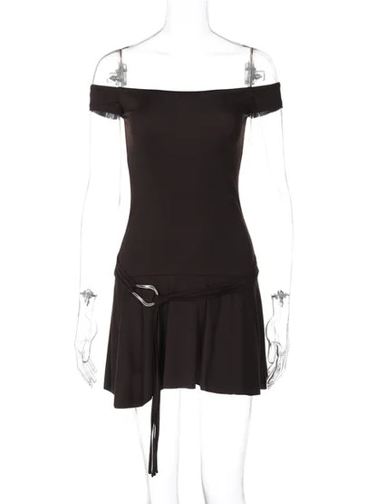 Off Shoulder Sleeveless Strapless Mini Dress for Splice Flounced Edge Slim With Belt Club Party Dresses Female