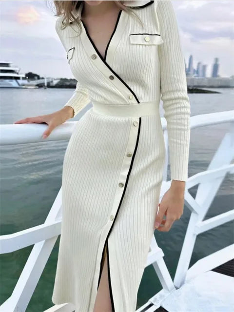 Side Slit Maxi Dresses for Knitted Slim Bodycon Dress ’s Holiday Party Temperament Evening Dress Woman