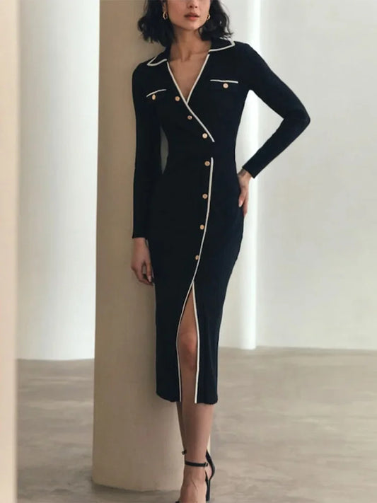 Side Slit Maxi Dresses for Knitted Slim Bodycon Dress ’s Holiday Party Temperament Evening Dress Woman