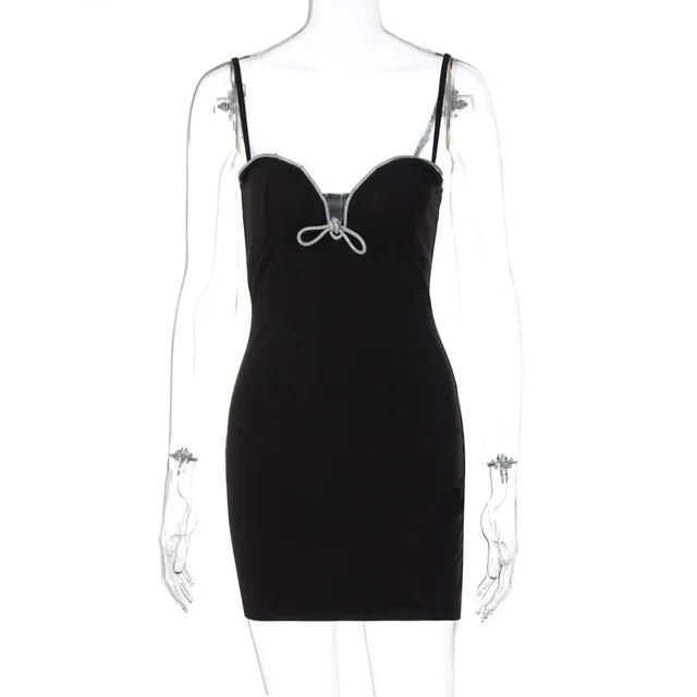 Silver Rope Bodycon Mini Dress for Slim Deep V Neck High Waist Sundress ’s Party Dresses Hot Summer