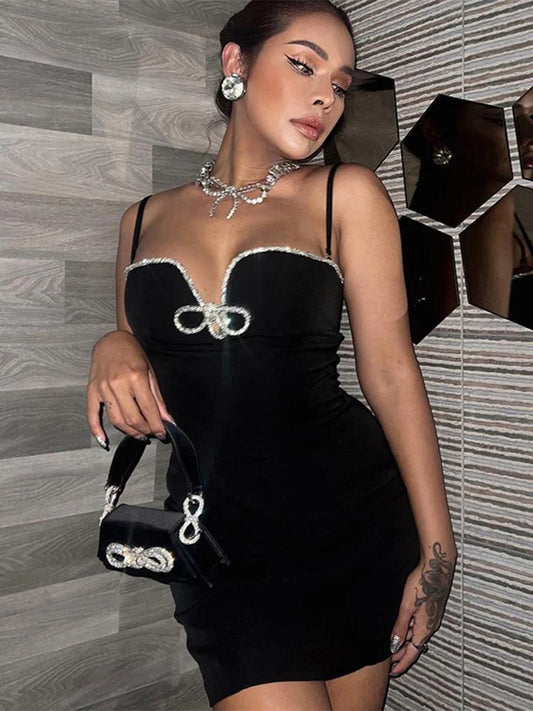 Silver Rope Bodycon Mini Dress for Slim Deep V Neck High Waist Sundress ’s Party Dresses Hot Summer