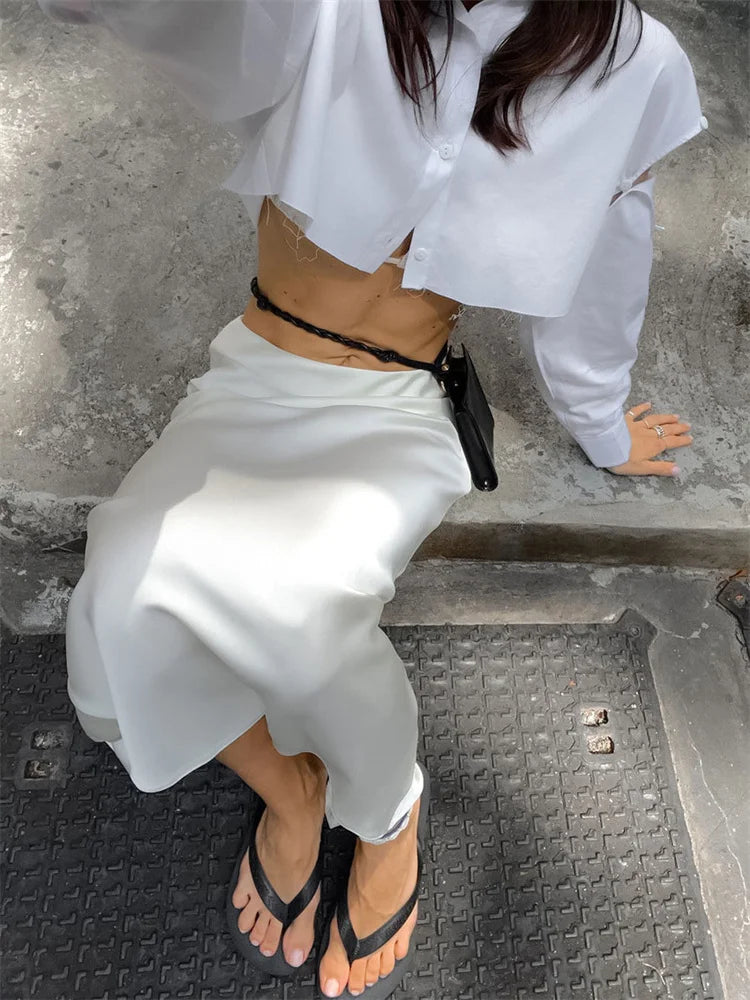 White High Waist Maxi Skirt for Party Holiday Slim Outfits Summer Basic Long Skirt