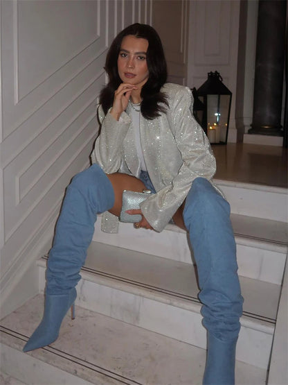 Sparkly Blazers for Oversized Loose Sliver Black Gliiter Jackets Blazer Set Pink Coat Party Outfits