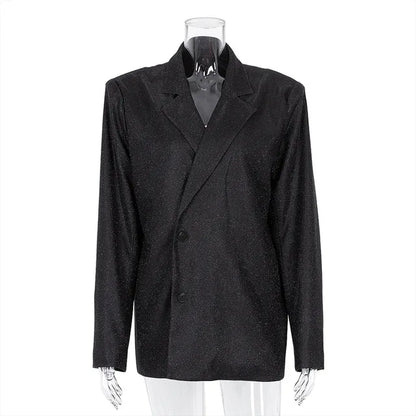 Sparkly Blazers for Oversized Loose Sliver Black Gliiter Jackets Blazer Set Pink Coat Party Outfits