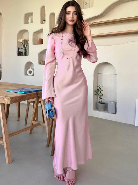 Stain Slim Maxi Dresses for Party Evening Dress ’s High Waist Femme Autumn Dress