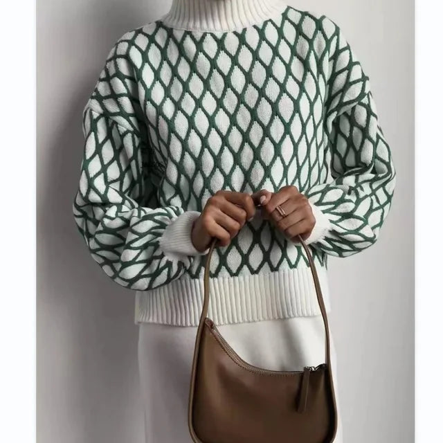 Striped Knitted Sweater Slim Loose Turtleneck ’s Tops Autumn Sport Pullover Woman High Neck