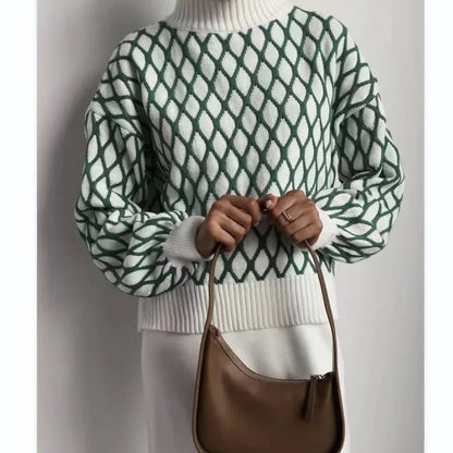 Striped Knitted Sweater Slim Loose Turtleneck ’s Tops Autumn Sport Pullover Woman High Neck