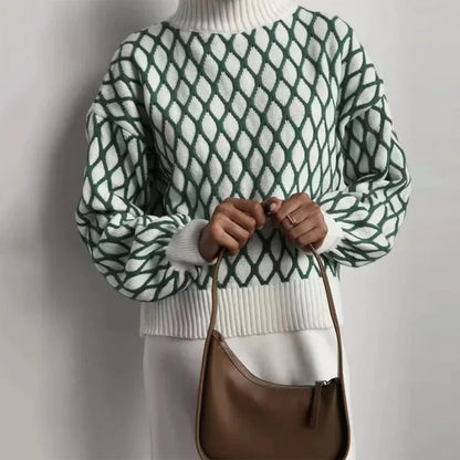 Striped Knitted Sweater Slim Loose Turtleneck ’s Tops Autumn Sport Pullover Woman High Neck