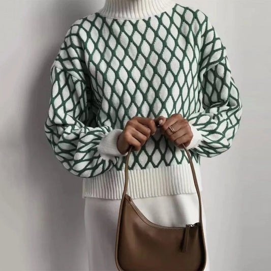 Striped Knitted Sweater Slim Loose Turtleneck ’s Tops Autumn Sport Pullover Woman High Neck