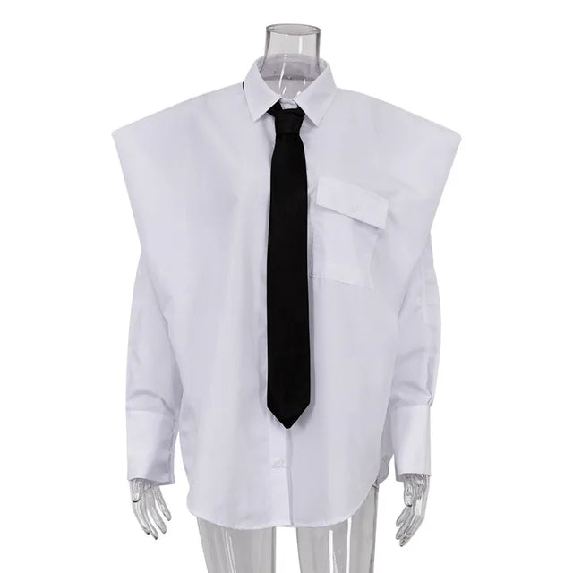 Suit Tie Blouse Loose Long Sleeve White Shirts ’s Street Temperament Camisas De Mujer New