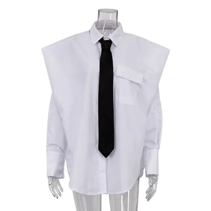 Suit Tie Blouse Loose Long Sleeve White Shirts ’s Street Temperament Camisas De Mujer New