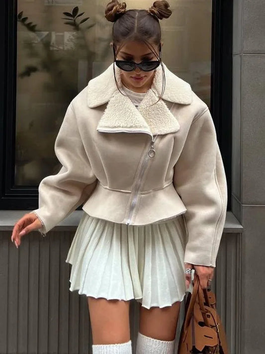 Turn-down Slim Coats for Autumn Winter Long Sleeve Jackets Woman Street Short Cardigan Femme