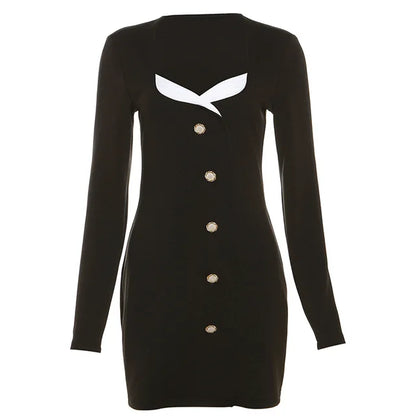 V Neck Mini Dress for Autumn High Waist Dresses Femme Office Street Slim Temperament Dress Woman