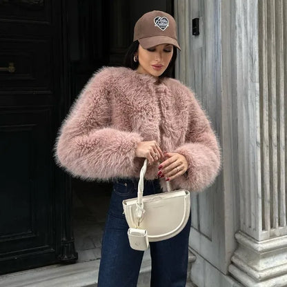Winter Faux Fur Coat Spring New Long Sleeve Cardigan Female Street Warm Jacket Clothing
