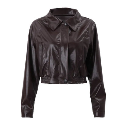 Zipper Retro Pu Jackets Winter Temperament Basic Coats Female Autumn Leather Jacket Woman
