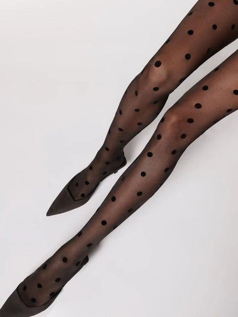 Tossy Summer Thin Transparent Crystal Fishnet Tights Stockings High Wasit Elastic Black Tights Sheer Dot Pantyhose