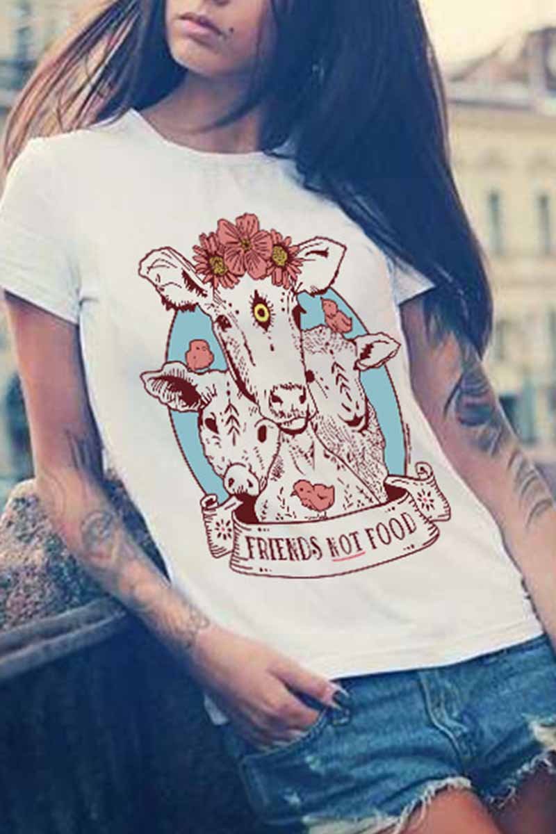 Colorful Cow Carton Print T-shirt