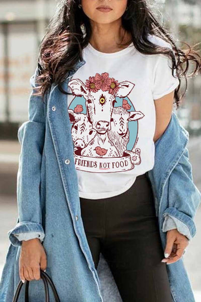 Colorful Cow Carton Print T-shirt