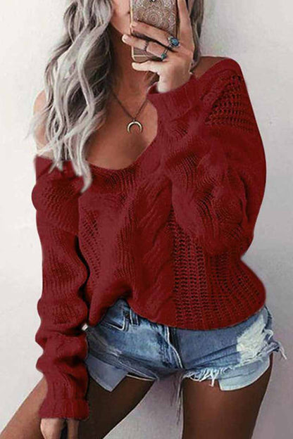 Loose V-neck Wwist Long Sleeve Sweater(6 Colors)