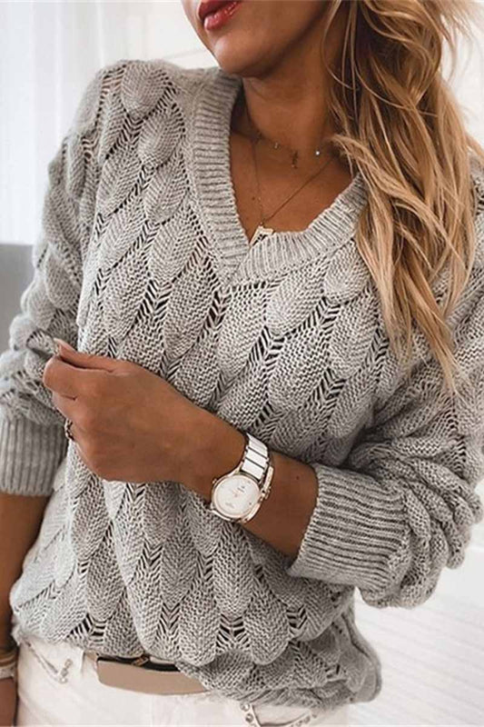 Loose V-neck Feather Color Sweater(5 Colors)