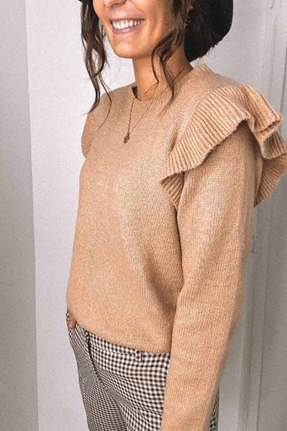 Color Ruffle Knitted Sweater