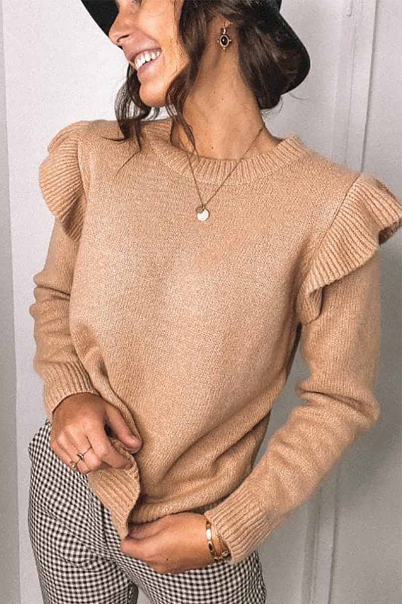 Color Ruffle Knitted Sweater