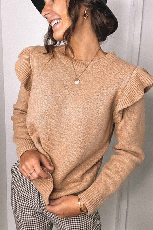 Color Ruffle Knitted Sweater
