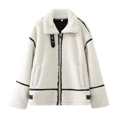 White Turn Down Long Pocket Winter Thick Coat
