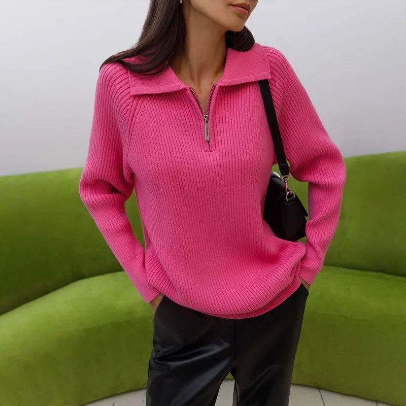 Zipper Long Sleeve Pullover Loose Warm Christmas Sweater