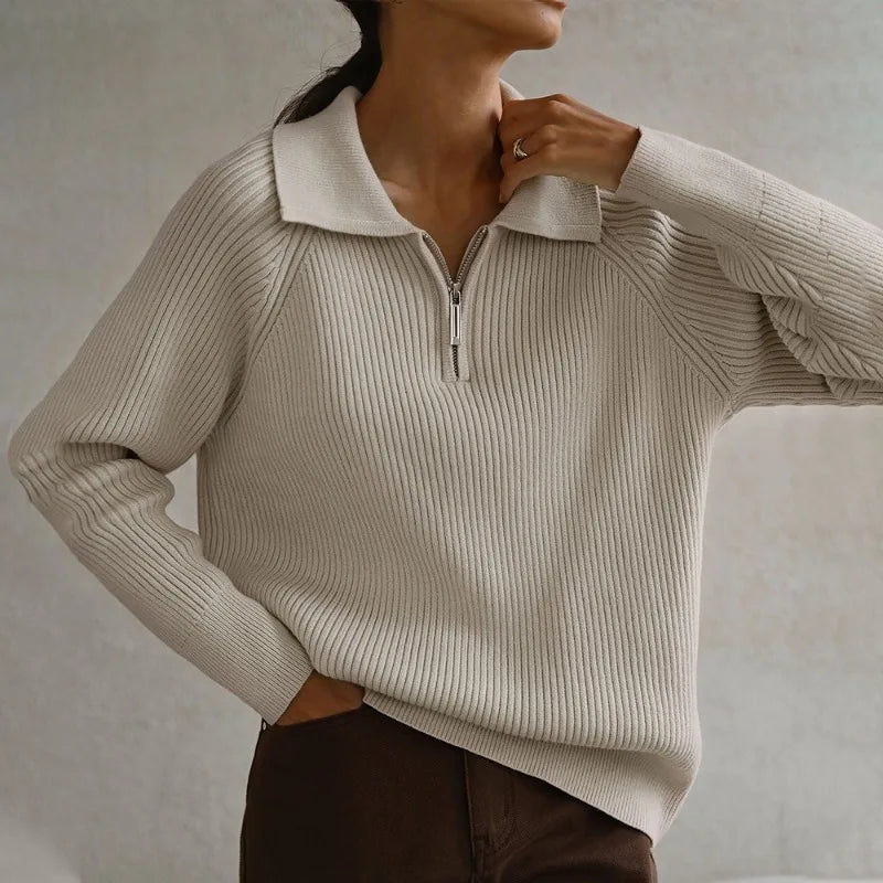 Zipper Long Sleeve Pullover Loose Warm Christmas Sweater