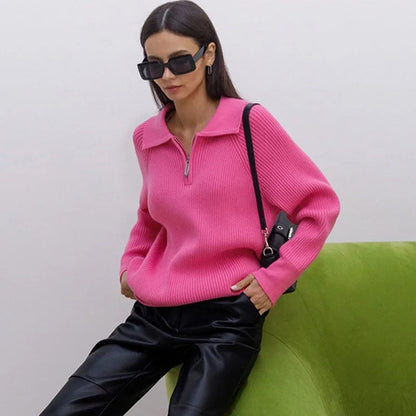 Zipper Long Sleeve Pullover Loose Warm Christmas Sweater