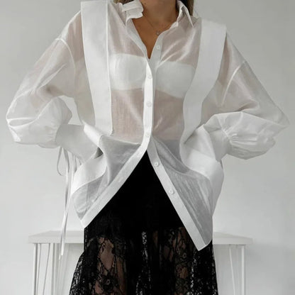 Lace-up See-through Blouse