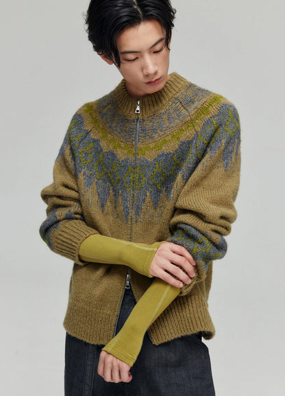 Cozy Tartan Wool Blend Zip-up Sweater