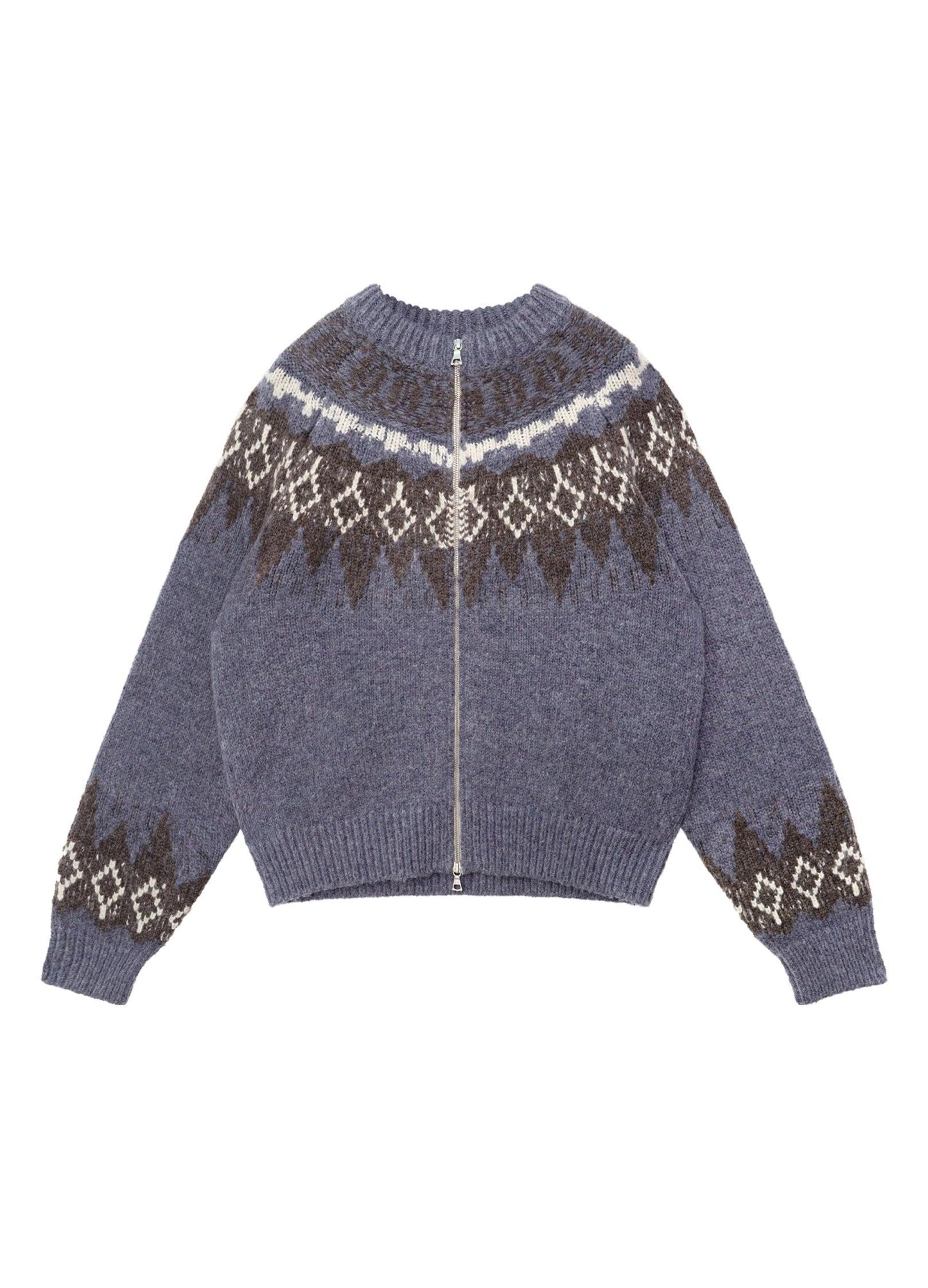 Cozy Tartan Wool Blend Zip-up Sweater
