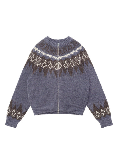 Cozy Tartan Wool Blend Zip-up Sweater