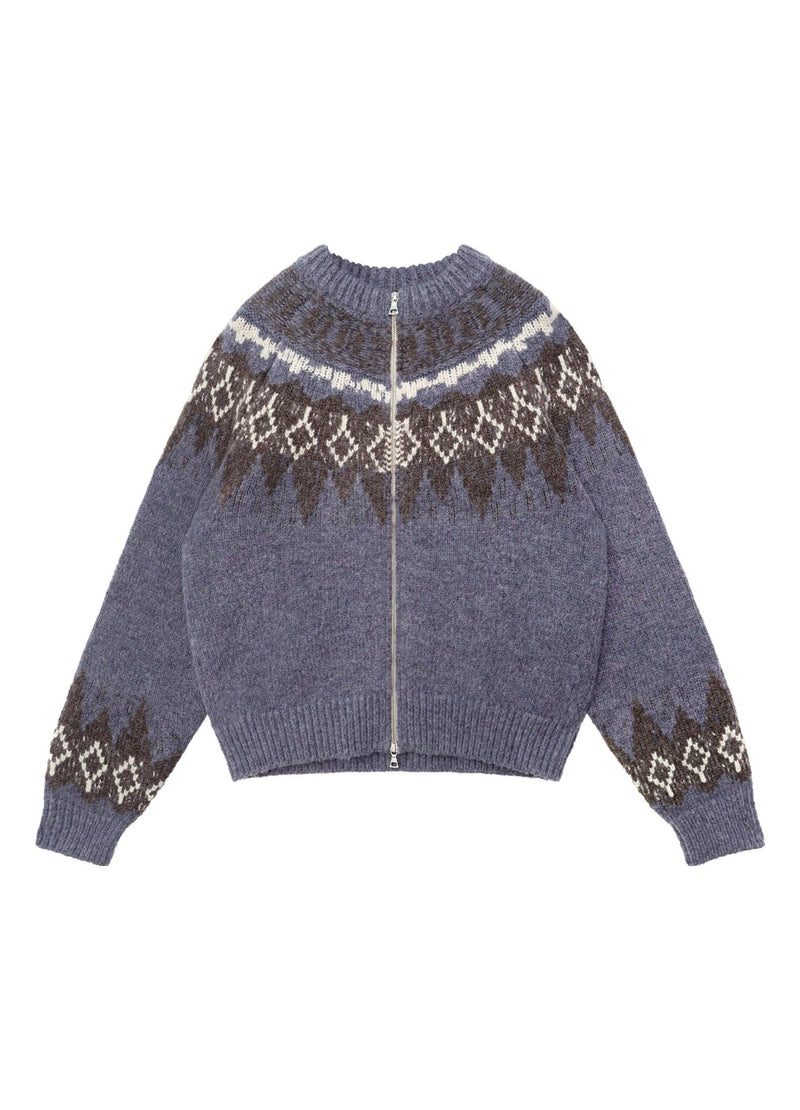 Cozy Tartan Wool Blend Zip-up Sweater