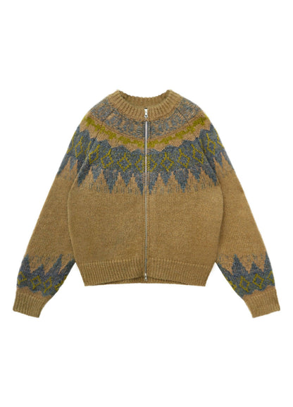 Cozy Tartan Wool Blend Zip-up Sweater