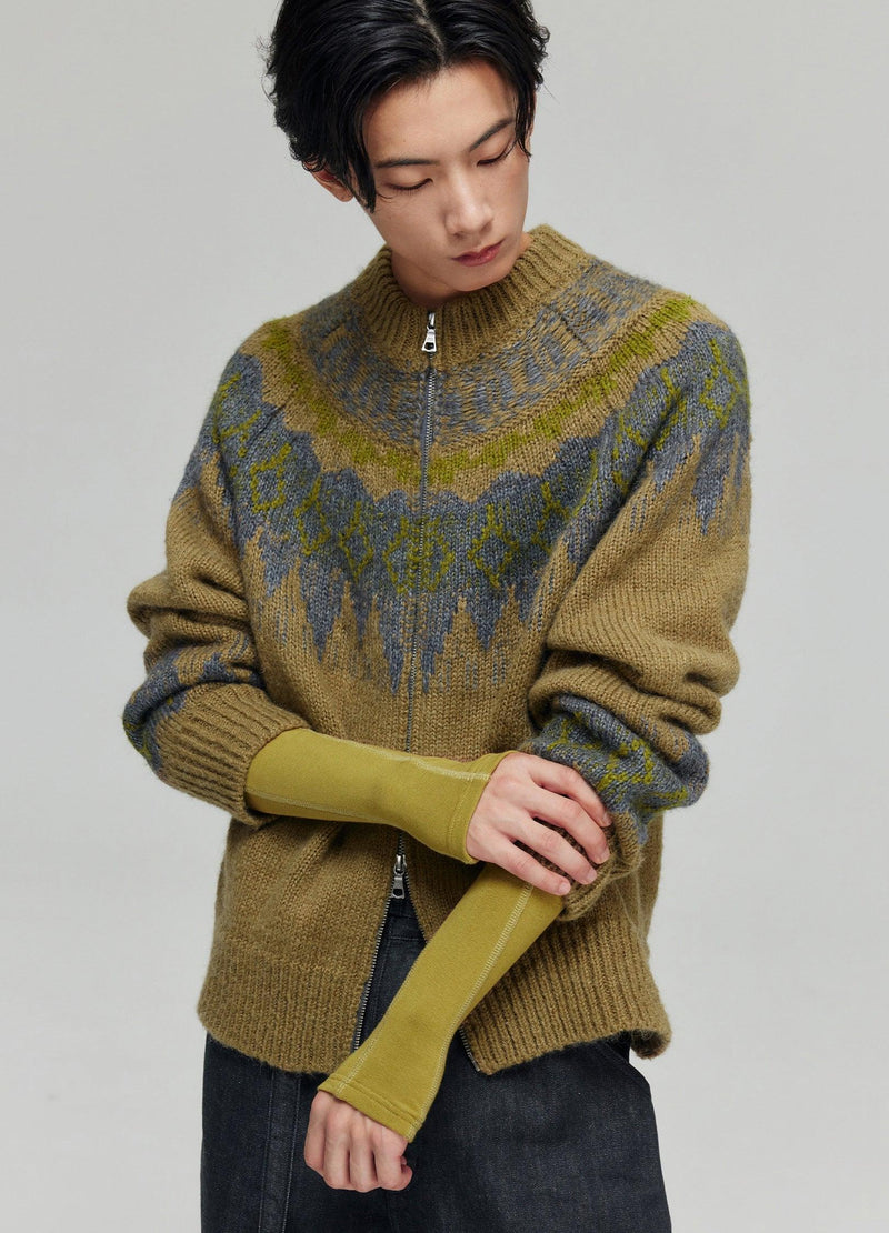 Cozy Tartan Wool Blend Zip-up Sweater